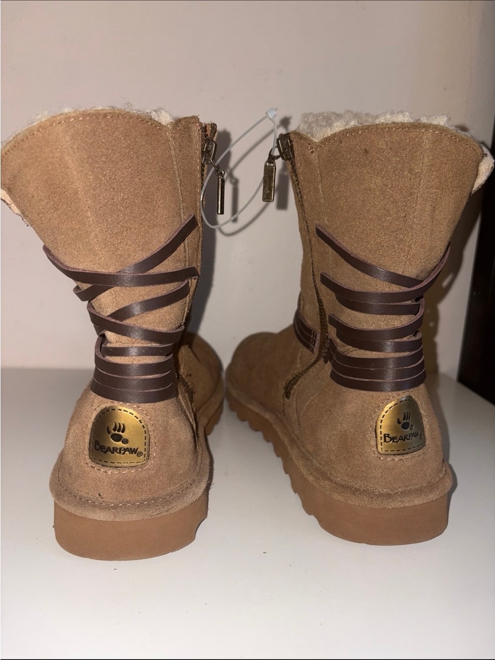 BearPaw Chestnut Suede Shearling-Trim Women's Winter Boots 10